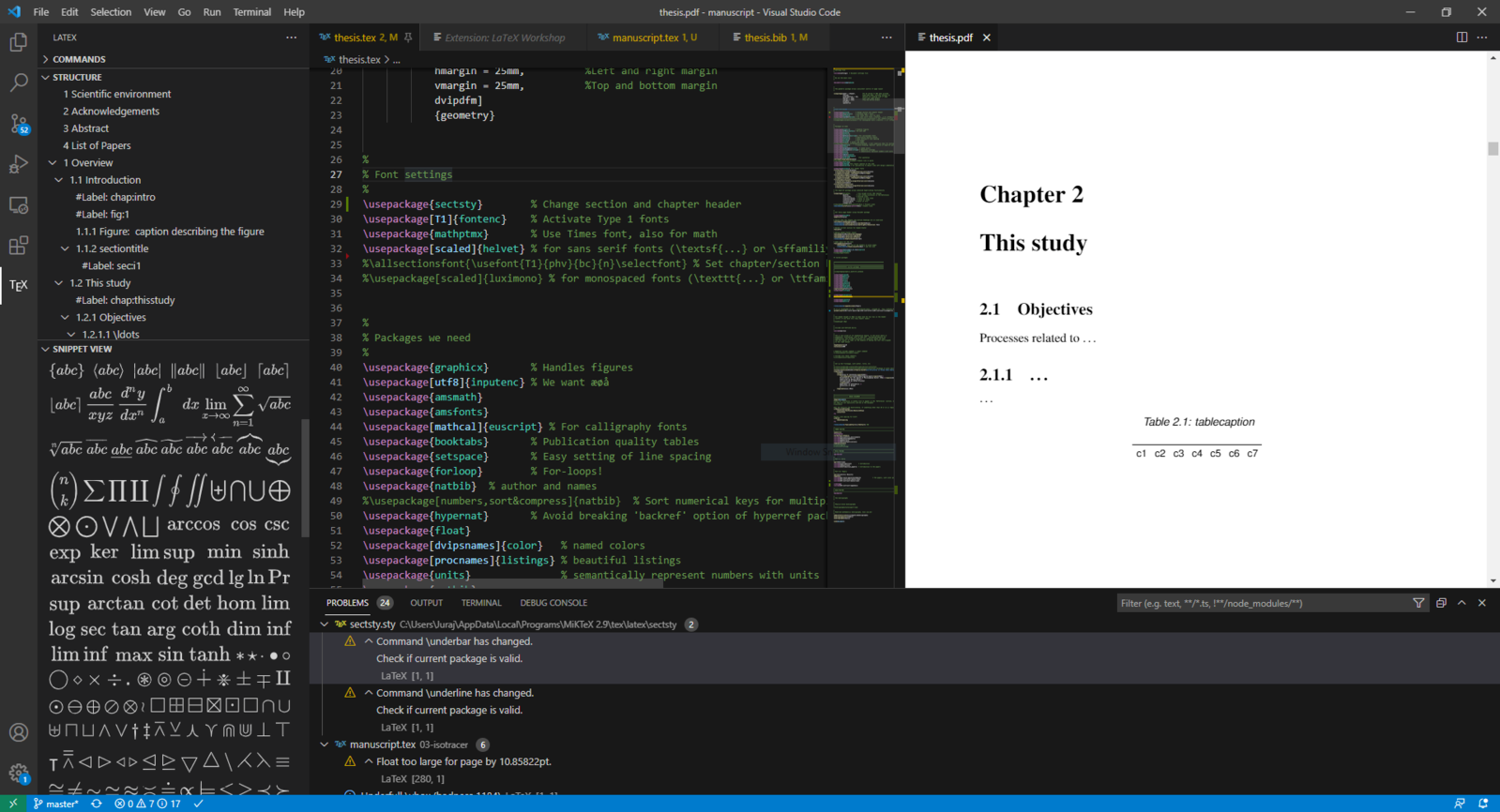 Screenshot of LaTeX workshop in light theme