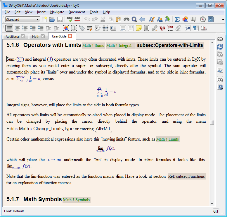 Screenshot of LyX in light theme