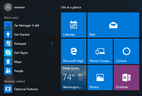 Windows 10 start menu