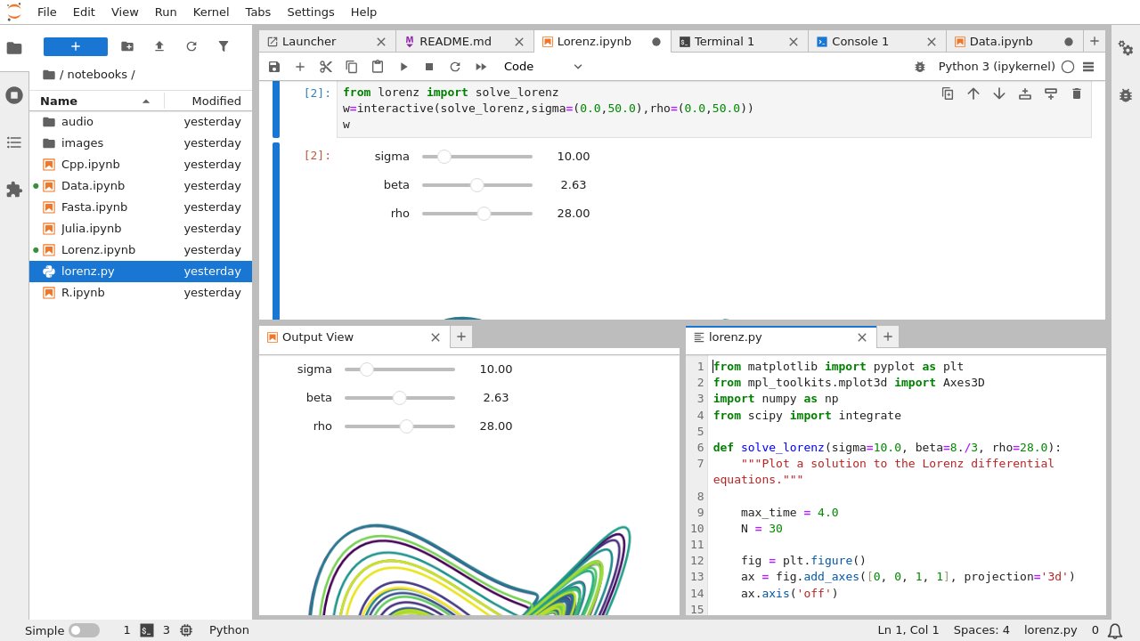 JupyterLab with sliders in light theme