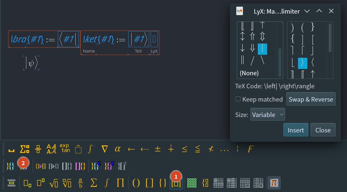 Define ket macro in LyX